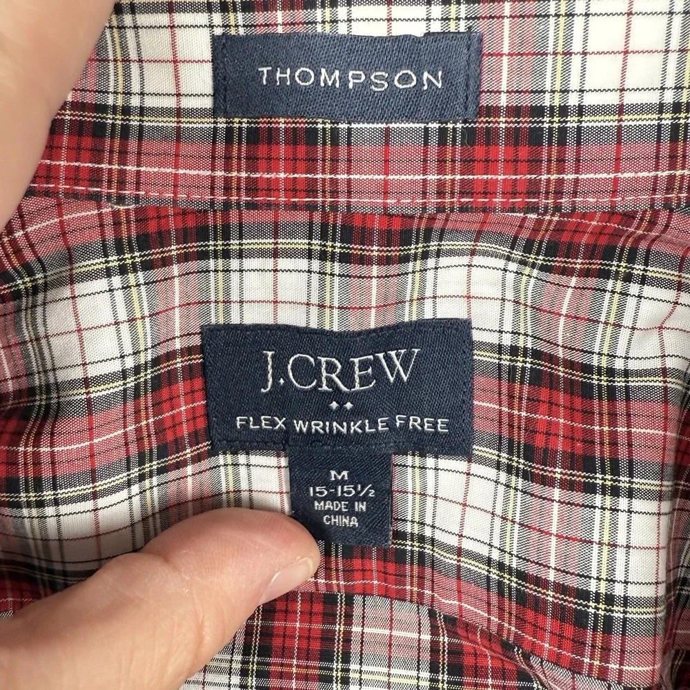 J.Crew Thompson Button Up Shirt Mens M Red Plaid Wrinkle Free Stretch‎ Holiday